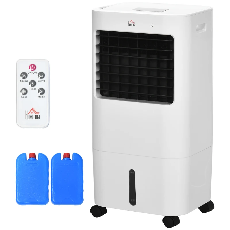 HOMCOM Raffrescatore Evaporativo e Ventilatore con Ghiaccio 3 in 1 a 3 Velocità con Timer, 32x37x74 cm, Bianco