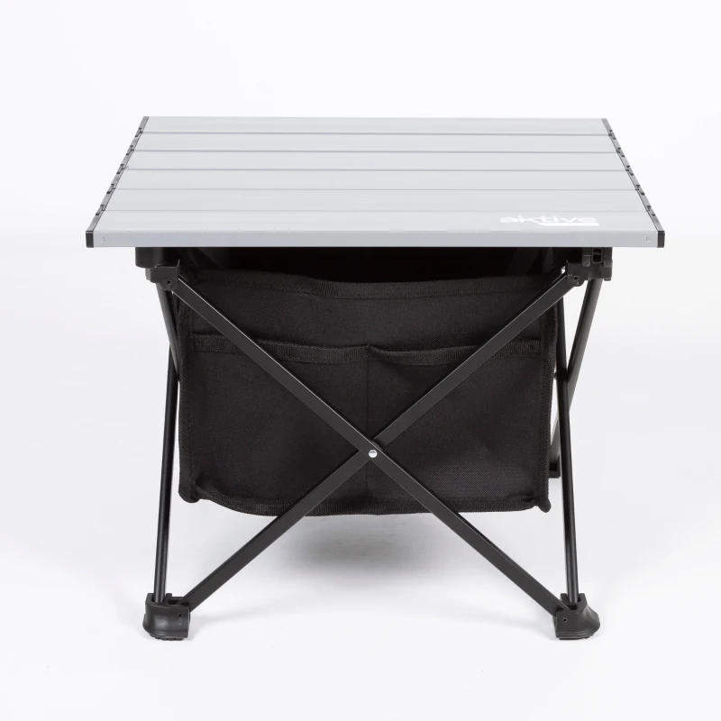 Mesa Auxiliar Plegable Camping con Almacenaje y Bolsillo, 40x35x30 Cm, Gris y Negro