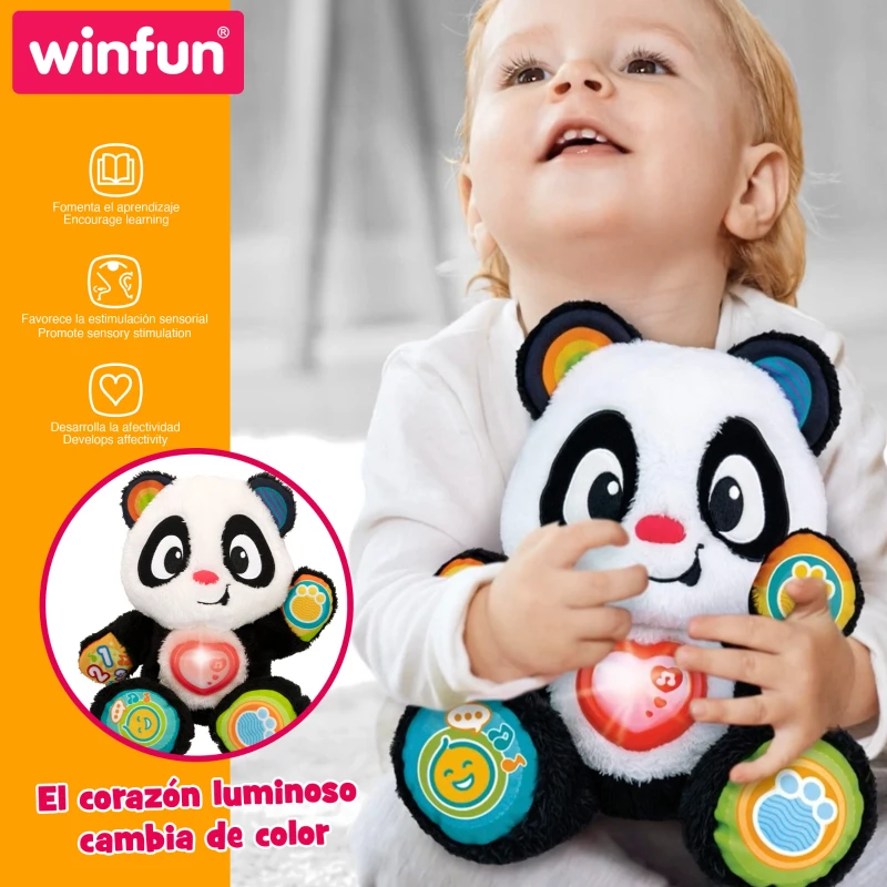 Peluche Oso Panda Interactivo Educativo con Luz y Sonidos, 27x14x33 Cm, Blanco y Negro