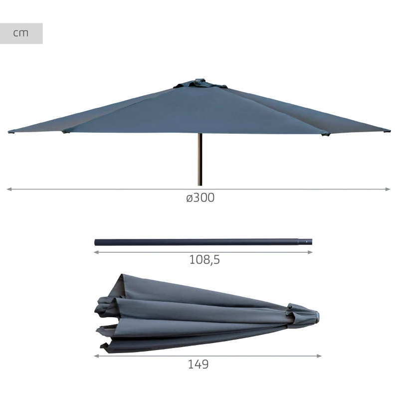 Parasol Hexagonal Mástil Aluminio 38 Mm Ø 300 Cm, Tela Poliéster 150 Gr/m2, Antracita