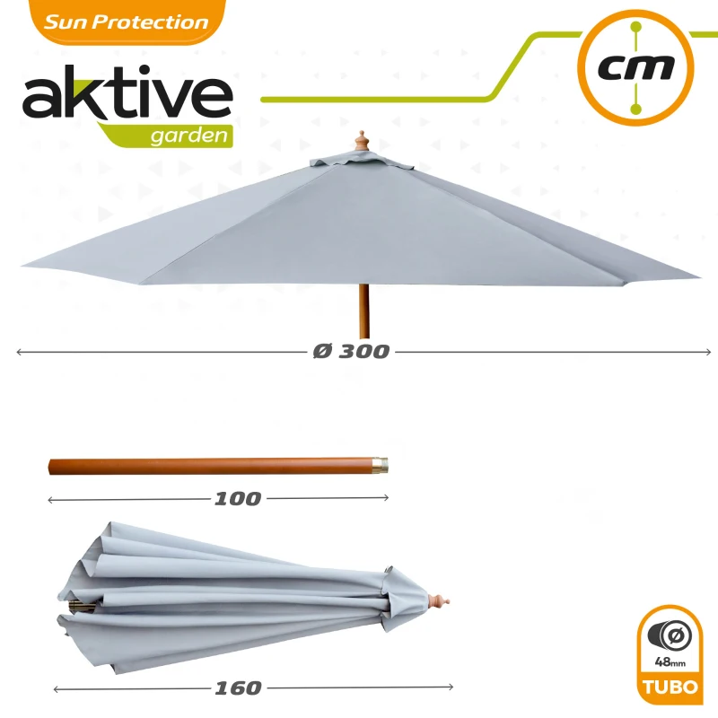 Parasol Hexagonal Mástil Madera Ø300 Cm, Antracita