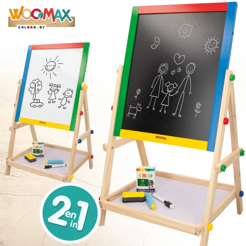Pizarra Doble de Madera WOOMAX, Caballete 40x36,5x68 Cm, Multicolor