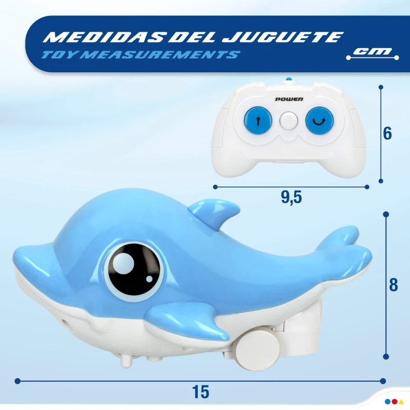 Delfín Teledirigido Recargable por USB con Mando 2,4 GHz, 17x10x22 Cm, Azul y Blanco