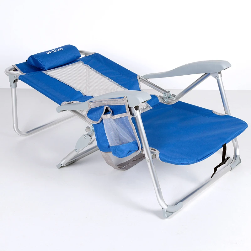 Silla de Playa Reclinable 7 Posiciones con Cojín, 50x55x80 Cm, Azul