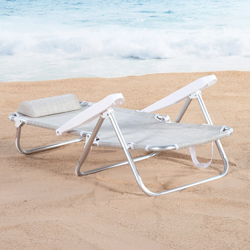 Silla Plegable Multiposición con Cojín, 48x46x84 Cm, Beige