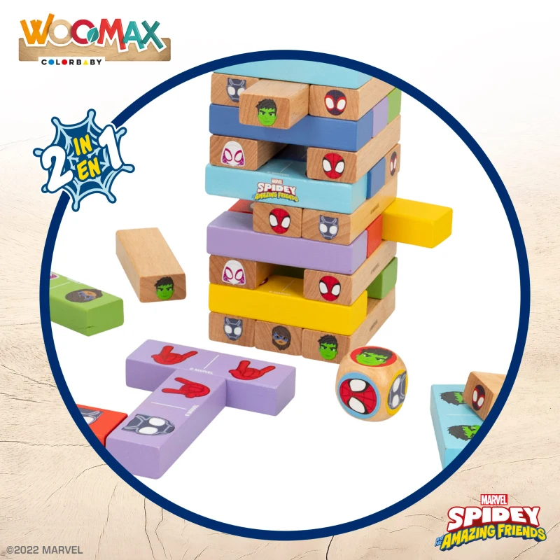 Juego de Bloques de Madera 2 en 1 Spidey, 11x8x27 Cm, Multicolor