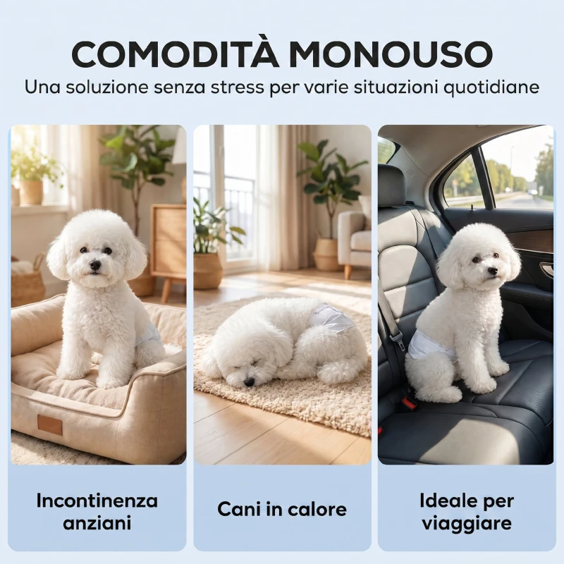 PawHut Pannolini per Cani Maschi, 48 Pezzi con Fascia Elastica Regolabile, 62x20 cm, Bianco