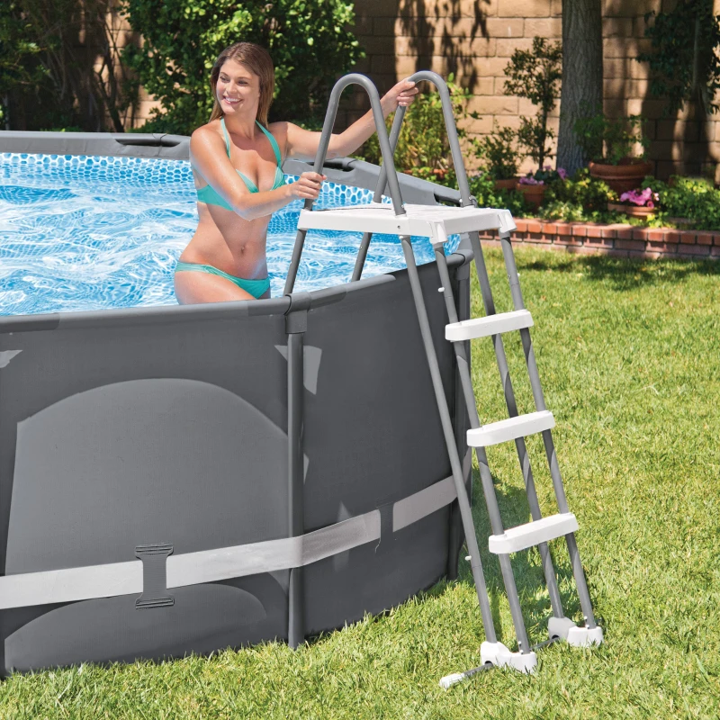 Escalera de Seguridad para Piscina Elevada, 172x124x122 Cm, Gris