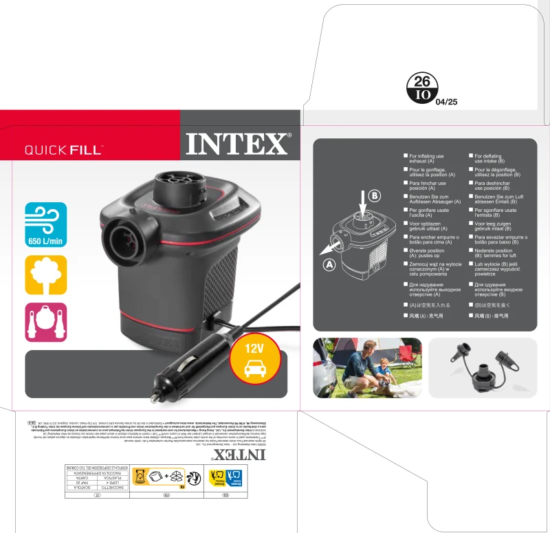 Inflador Eléctrico Intex Quick Fill 650 L/Min, 14,5x12,5x14,5 Cm, Negro