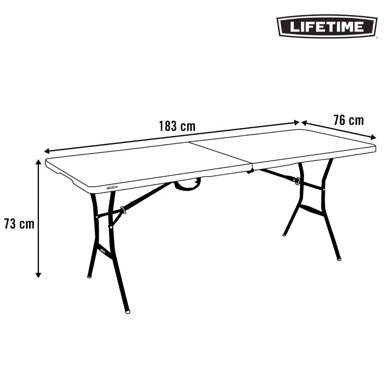 Mesa Plegable Rectangular Lifetime, Tablero HDPE y Estructura de Acero, 183x76x73 Cm, Negra