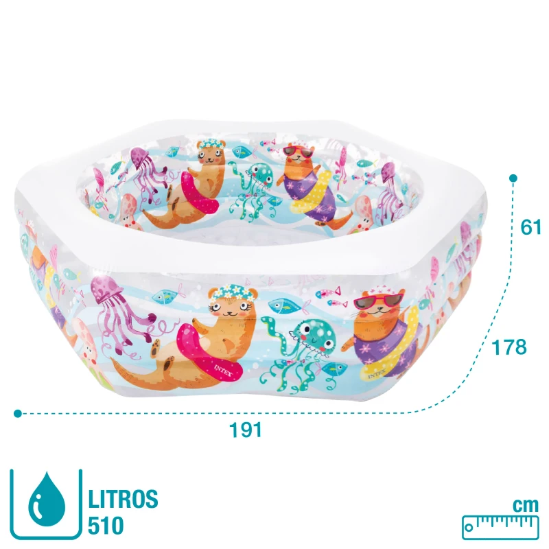 Piscina Hinchable Intex Hexagonal con Dibujos Marinos, 191x178x61 Cm, Translúcido
