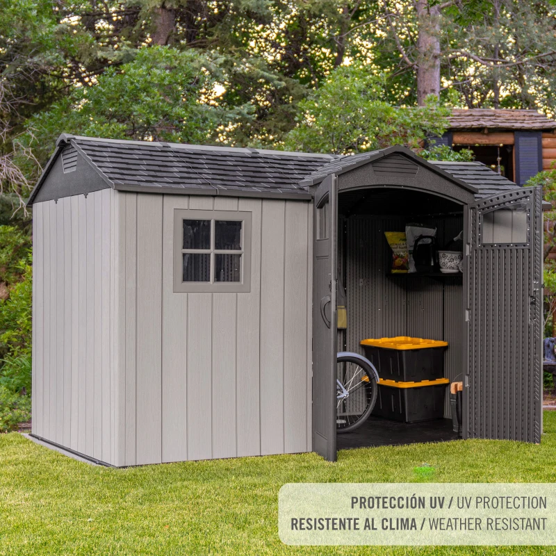 Caseta de Jardín Lifetime con Suelo, Doble Puerta 132x190 Cm, 7,6 M², Gris