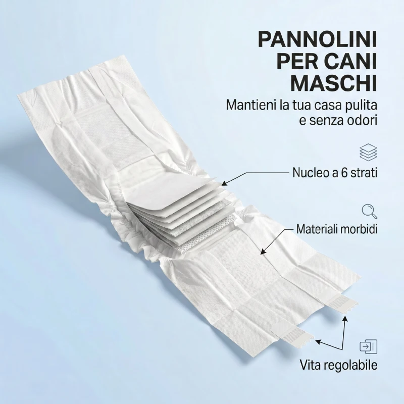 PawHut Pannolini per Cani Maschi, 48 Pezzi con Fascia Elastica Regolabile, 62x20 cm, Bianco