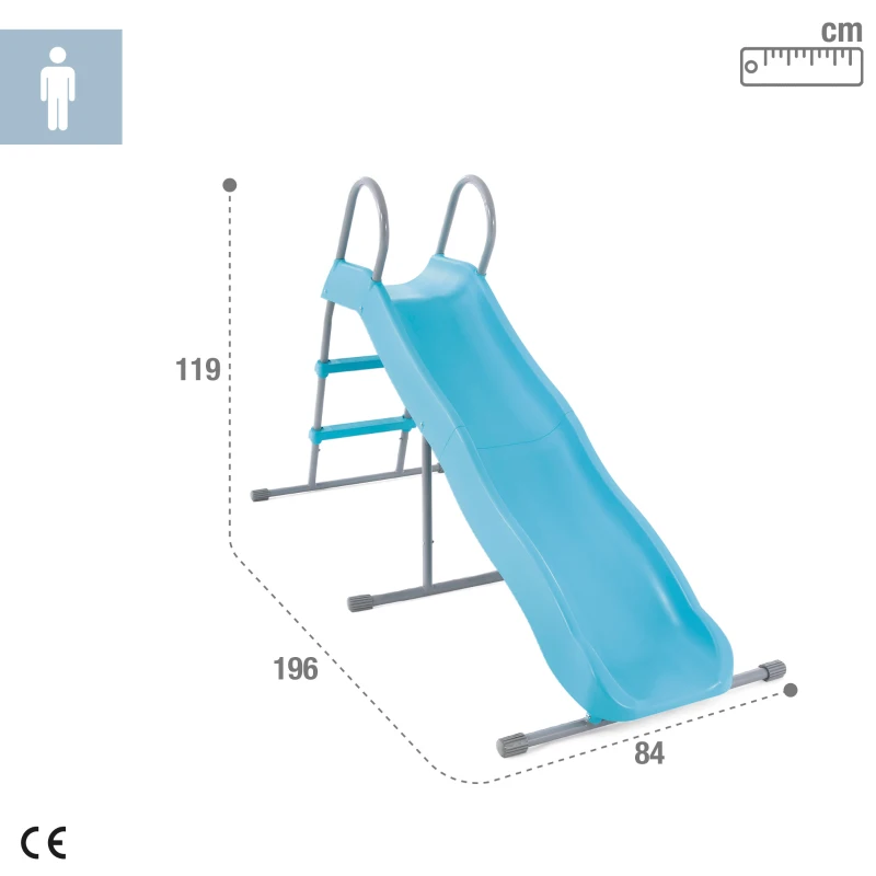 Tobogán Infantil 2 Escalones, 84x196x119 Cm, Azul Cielo