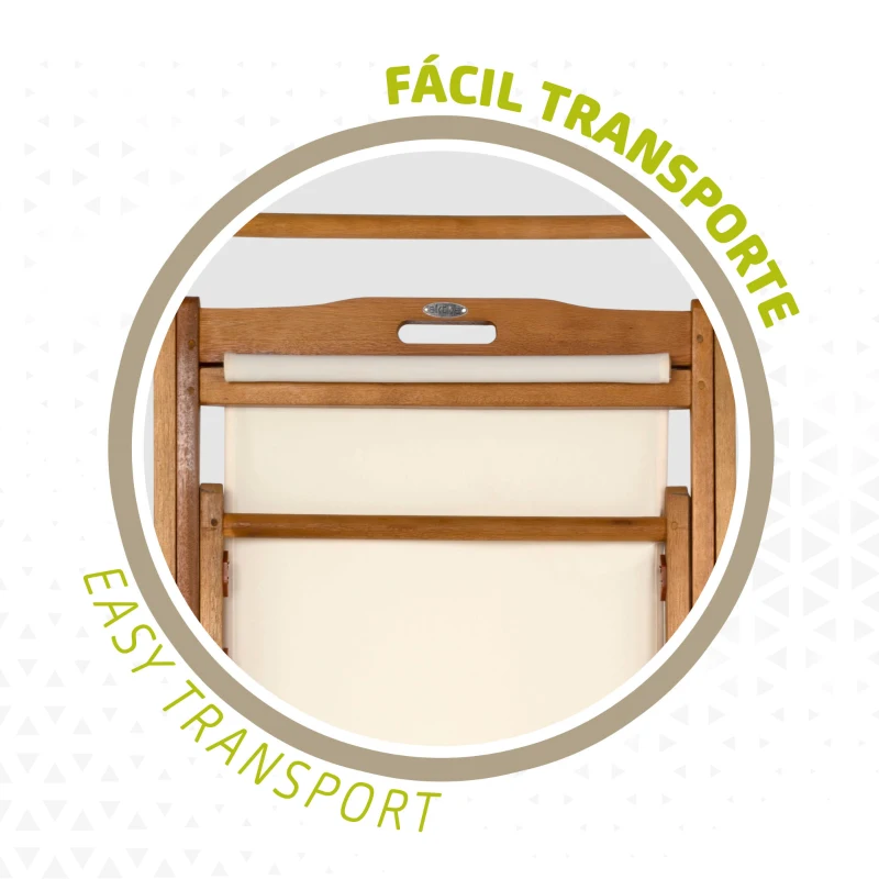 Tumbona Plegable de Madera de Acacia, 59x106x94 Cm, Beige