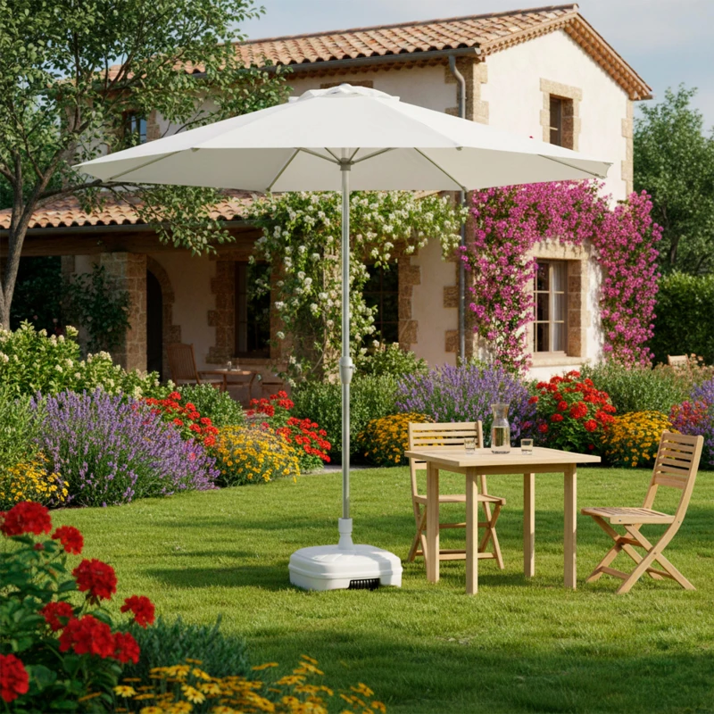 Base para Sombrilla Cuadrada con Rosca Ajustable para Mástil 33-48 Mm, 56x56x40 Cm, Blanco