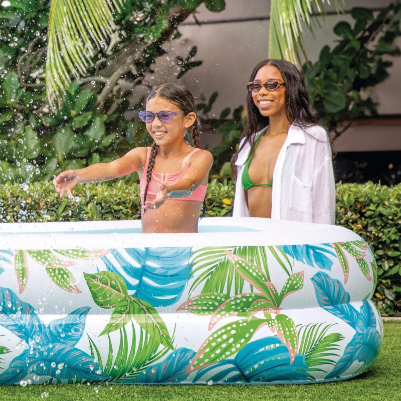 Piscina Hinchable Estampada Tropical, 229x152x48 Cm, Verde y Azul