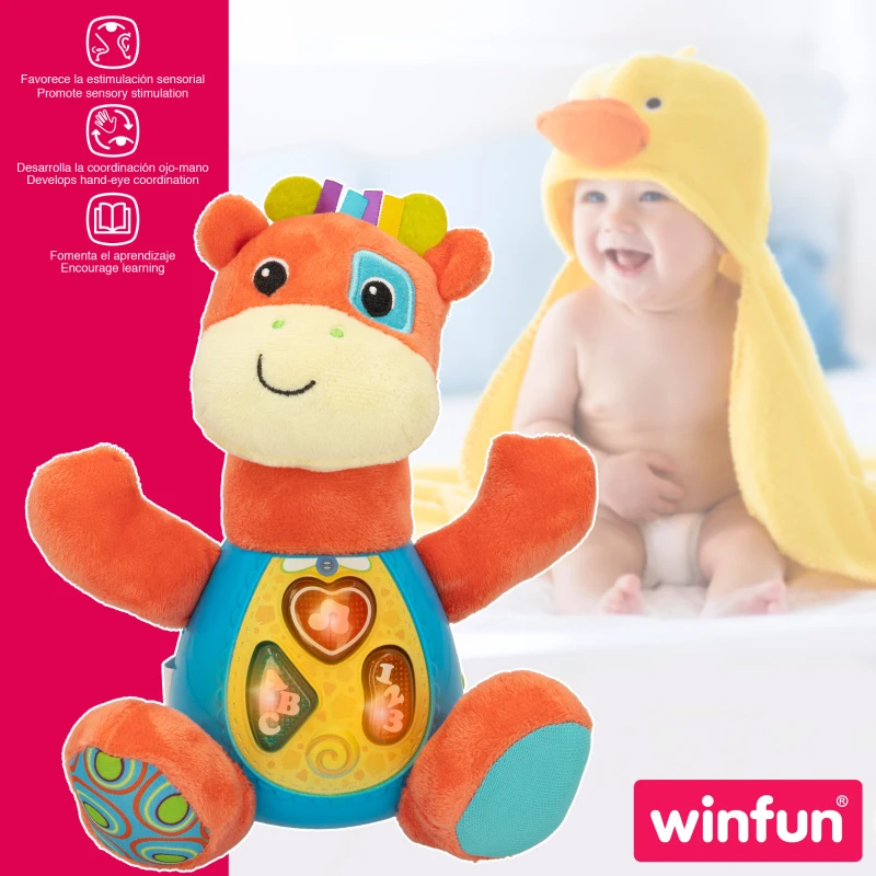 Peluche Jirafa Interactiva Que Habla en Español y Emite Luces, 18x8,5x19 Cm, Naranja