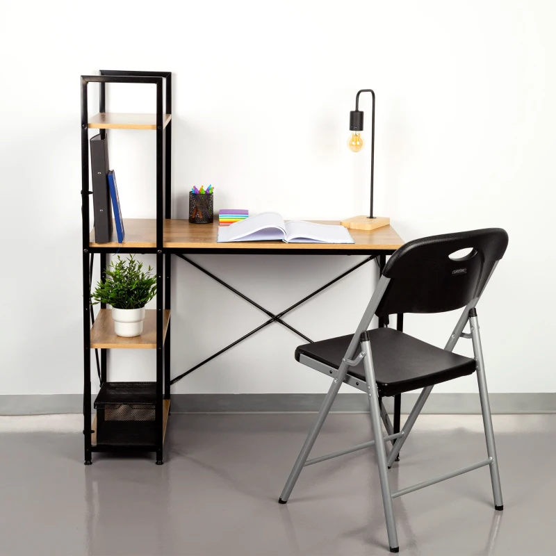 Escritorio Max Home Madera y Acero con Estantería Integrada, 100x52x120 Cm, Negro