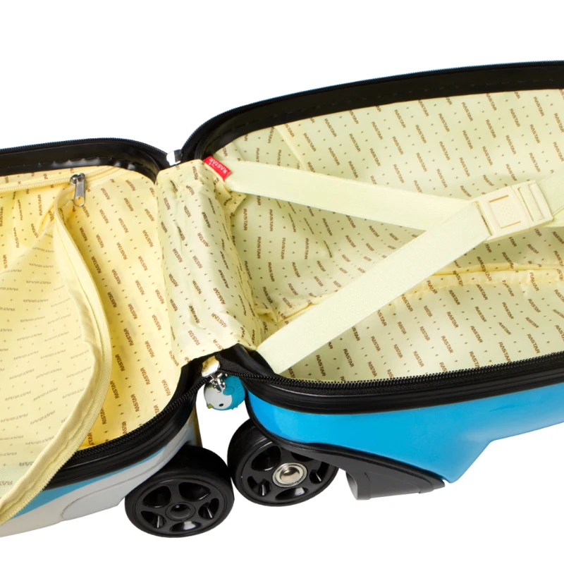 Trolley Infantil Teledirigido Pingüino, Maleta Rígida 5kg, 31x25x42 Cm, Azul y Blanco