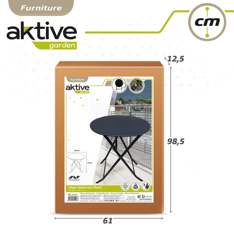 Mesa Redonda Plegable Metal, 60x60x70 Cm, Negro