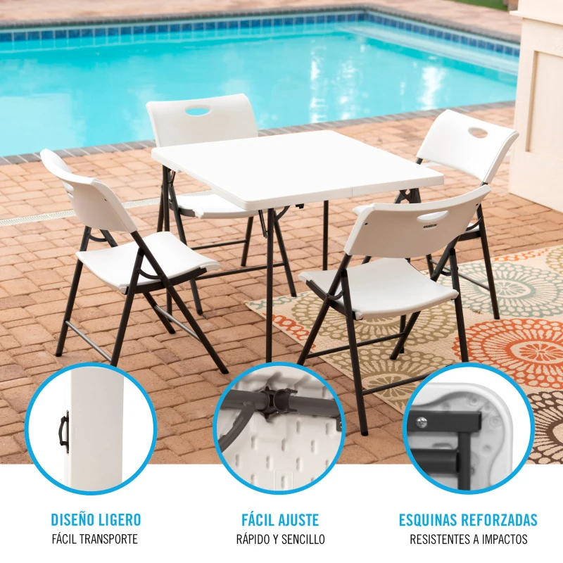 Mesa Cuadrada Plegable Polietileno 38 Mm, 86x86x74 Cm, Blanco