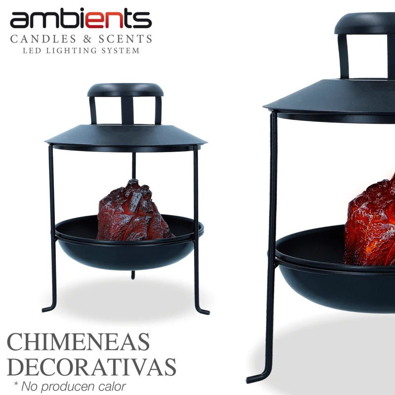 Estufa Eléctrica LED Estilo Brasero, 22x22x30 Cm, Negra