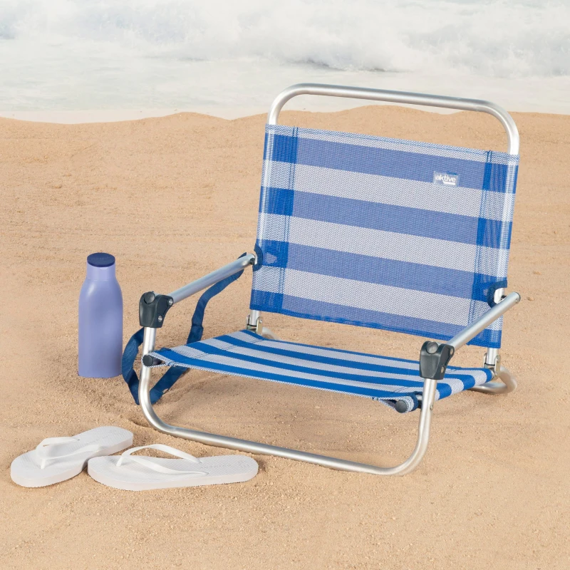 Silla Plegable de Playa Aktive, Ultraligera con Asa de Hombro, 54x8x52 Cm, Azul y Blanco