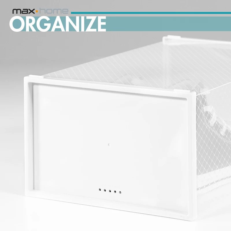 Pack 6 Cajas para Zapatos Transparentes Apilables Antivuelco, 23x33,5x14,5 Cm, Blanco