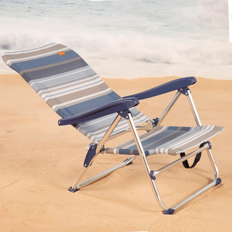 Silla de Playa Plegable Baja 5 Posiciones, 47x50x85 Cm, Azul y Gris