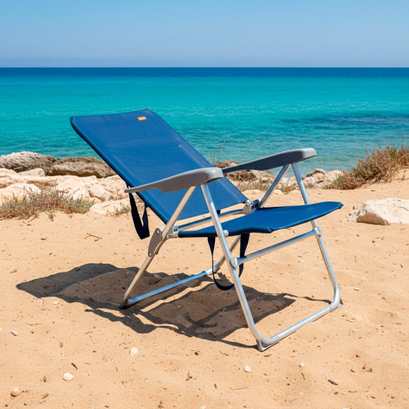 Silla de Playa Plegado Slim 6 Posiciones, 47x60x94 Cm, Azul Marino