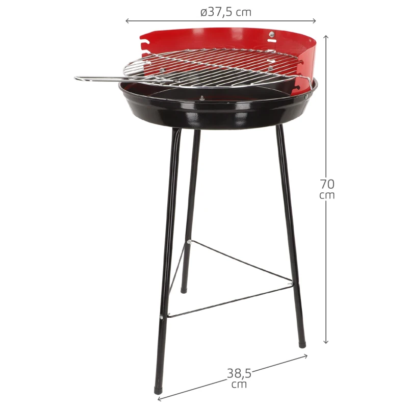 Barbacoa de Carbón Redonda Esmaltada, 37,5x38,5x70 Cm, Negro