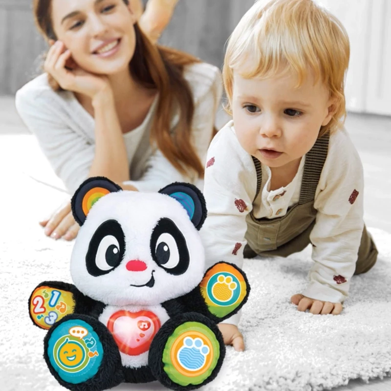 Peluche Oso Panda Interactivo Educativo con Luz y Sonidos, 27x14x33 Cm, Blanco y Negro