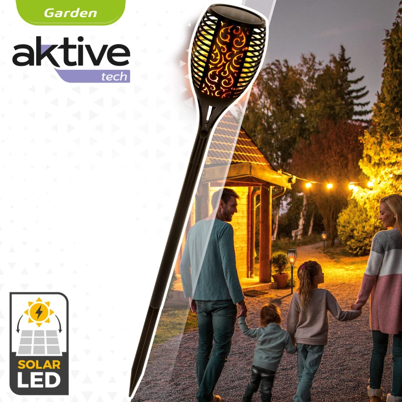 Antorcha Solar LED Efecto Fuego, 11x11x78,5 Cm, Negro