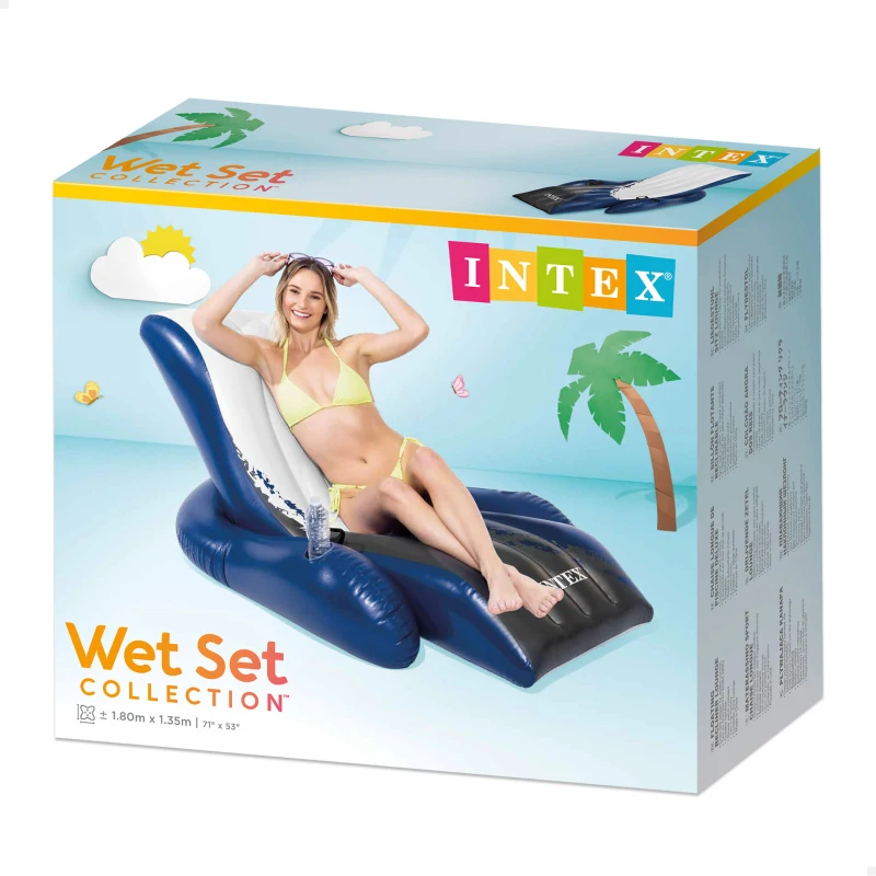 Sillón Colchoneta Hinchable Intex Ergonómico 2 Cámaras, 180x135 Cm, Blanco/Azul/Negro