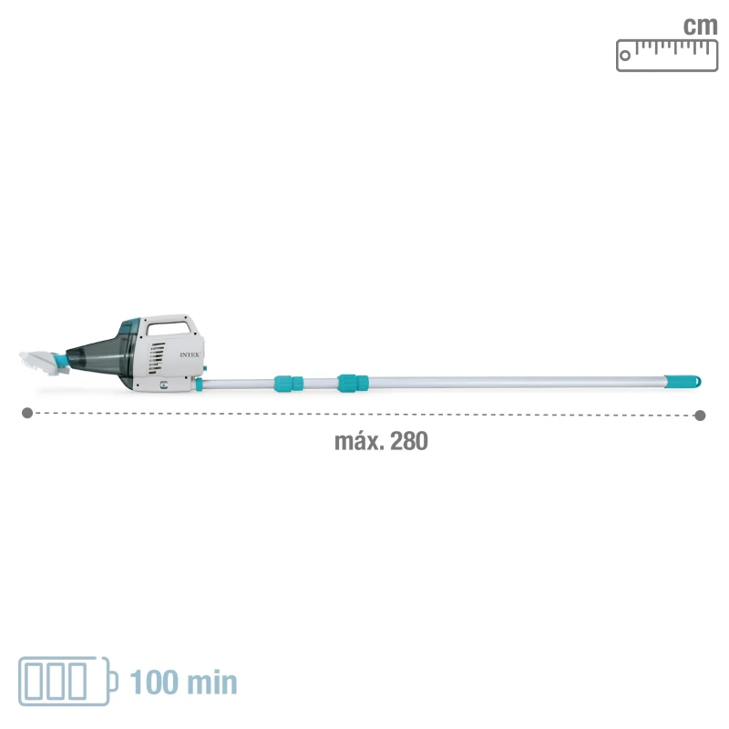 Aspiradora de Piscina Manual Batería Recargable 100 Min Autonomía, Mástil 2,8 M, Azul