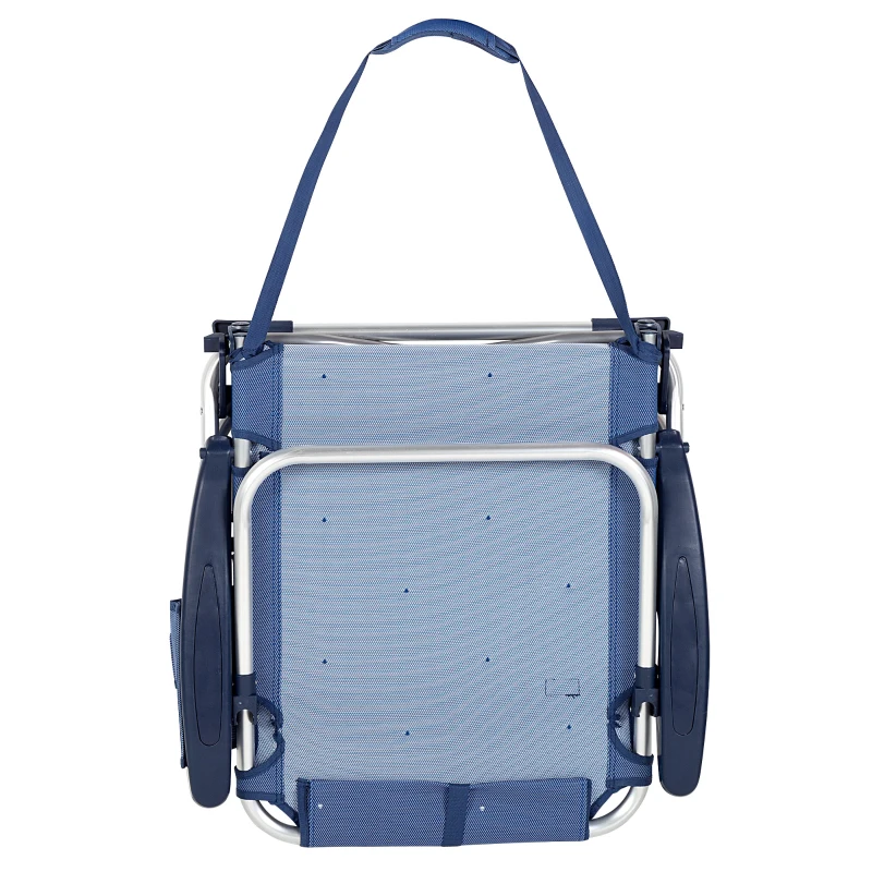 Silla de Playa Tumbona Baja Reclinable 4 Posiciones con Cojín y Bolsillo, 51x45x76 Cm, Azul Marino