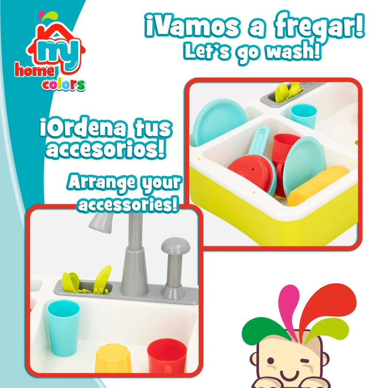 Fregadero de Juguete con 22 Accesorios y Mecanismo de Bombeo, 42x11,5x28,5 Cm, Multicolor