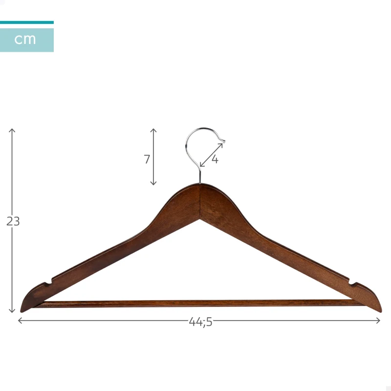 Perchas de Madera Pack 10 Antideslizantes, 44,5x23 Cm, Marrón Oscuro