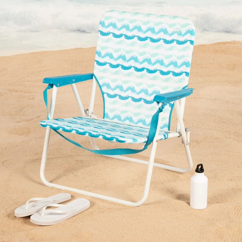 Silla de Playa Plegable Aktive Respaldo Bajo con Bolsillo Trasero 45x40x70 Cm, Azul