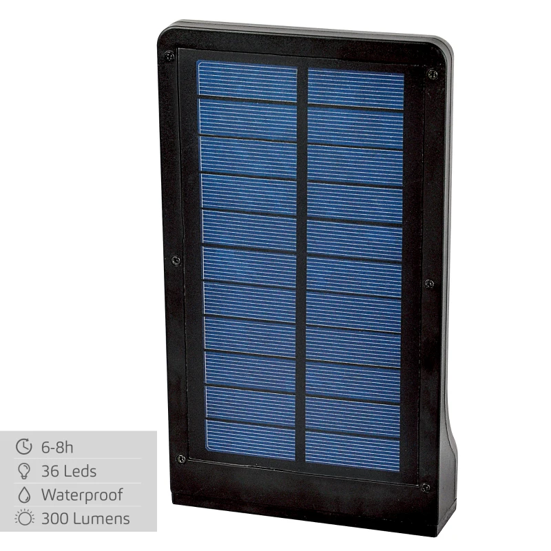 Foco Solar Exterior Aktive con Sensor de Movimiento 36 LED 300 Lúmenes, 11x3x19 Cm, Negro