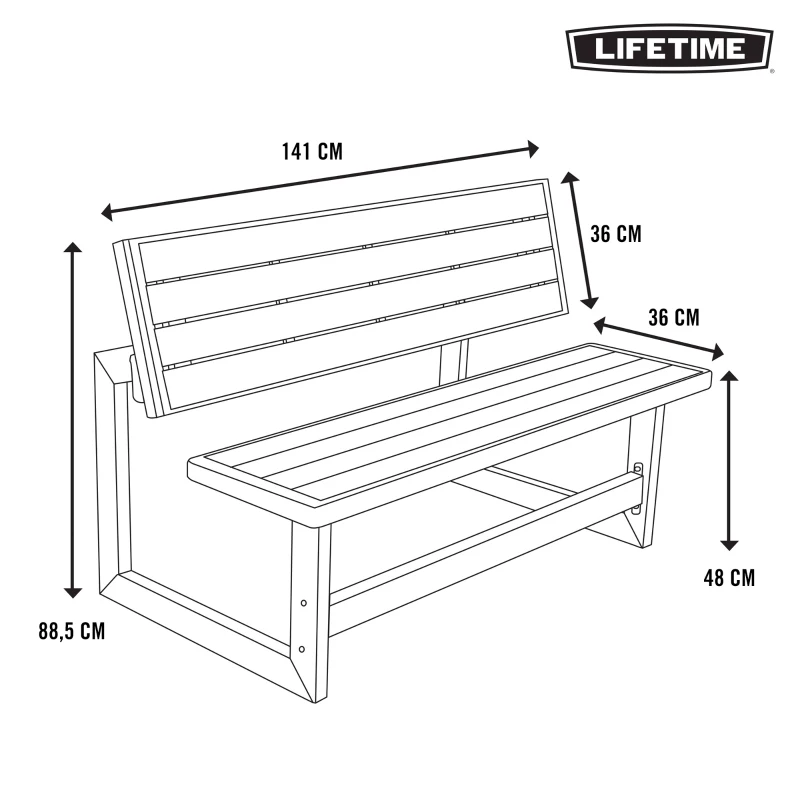 Banco Convertible en Mesa Lifetime, Polietileno de Alta Densidad, 141x78,5x88,5 Cm, Madera