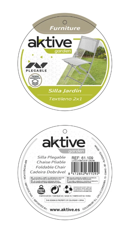 Silla Plegable Jardín Textileno Reforzado, 46x55x81 Cm, Blanco