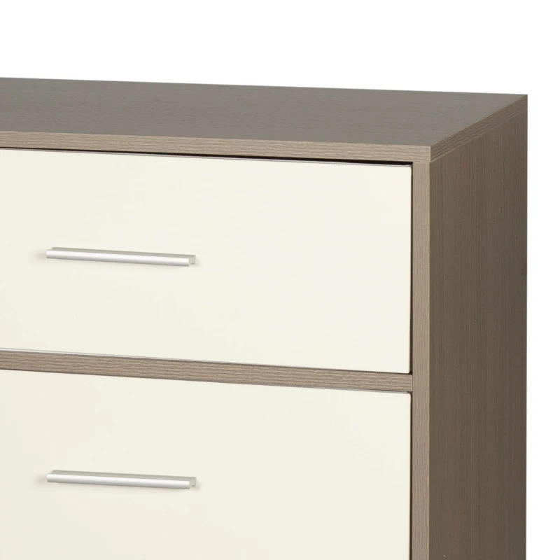 Cómoda 8 Cajones de Tela Plegables, 114x30x92 Cm, Madera y Blanco