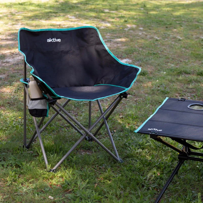 Silla Plegable Camping con Posavasos y Bolsa, 50x47x74 Cm, Negra
