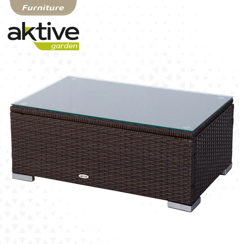 Conjunto Muebles Jardín Aktive Ratán Sintético y Cojines Acolchados, 128x72x72 Cm, Marrón Oscuro