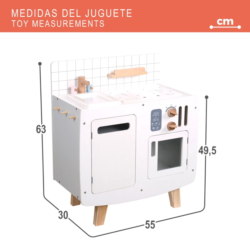 Cocina Infantil de Madera Retro Teamson, 55x30x63 Cm, Madera Natural