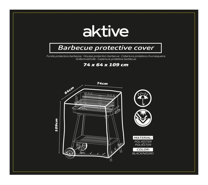 Funda para Barbacoa Impermeable Aktive, 74x64x109 Cm, Negro