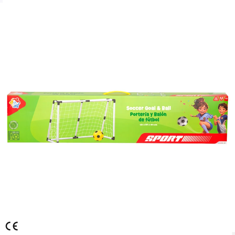 Set Portería Fútbol Plegable con Balón e Hinchador, 132x101x59 Cm, Blanco y Negro