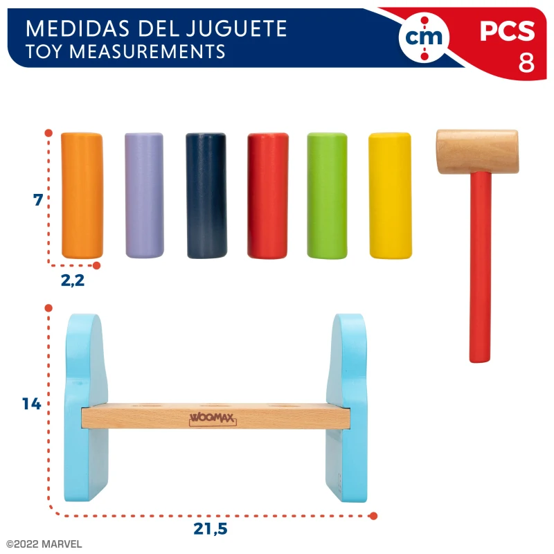 Juguete Martillo Spidey de Madera Sostenible, 23,5x11,5x15 Cm, Multicolor